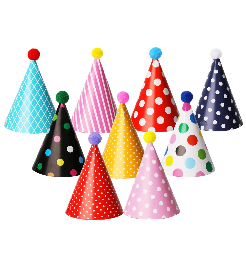 Vesil Party Hats for Kids – DIY Mini Cone & Crown Set with Pom Poms, Rainbow Colors