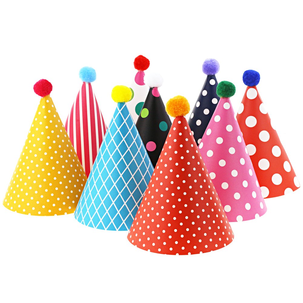 Vesil Party Hats for Kids – DIY Mini Cone & Crown Set with Pom Poms, Rainbow Colors