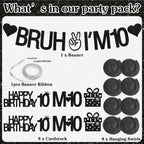 VeyoCraft 10th Birthday Decorations – Bruh I’m 10 Banner & Black Glitter Swirls