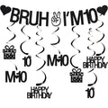 VeyoCraft 10th Birthday Decorations – Bruh I’m 10 Banner & Black Glitter Swirls