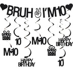 VeyoCraft 10th Birthday Decorations – Bruh I’m 10 Banner & Black Glitter Swirls
