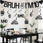 VeyoCraft 10th Birthday Decorations – Bruh I’m 10 Banner & Black Glitter Swirls