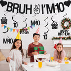 VeyoCraft 10th Birthday Decorations – Bruh I’m 10 Banner & Black Glitter Swirls