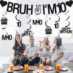 VeyoCraft 10th Birthday Decorations – Bruh I’m 10 Banner & Black Glitter Swirls