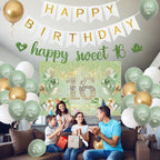 VeyoCraft Sweet 16 Sage Green Birthday Decorations — Banner, Crown, Sash & Balloons