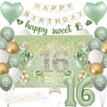 VeyoCraft Sweet 16 Sage Green Birthday Decorations — Banner, Crown, Sash & Balloons