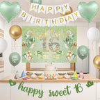 VeyoCraft Sweet 16 Sage Green Birthday Decorations — Banner, Crown, Sash & Balloons