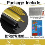 VHUWE 260 Long Balloons – Black & Gold, 100 Pcs, Thick Durable Party Decor