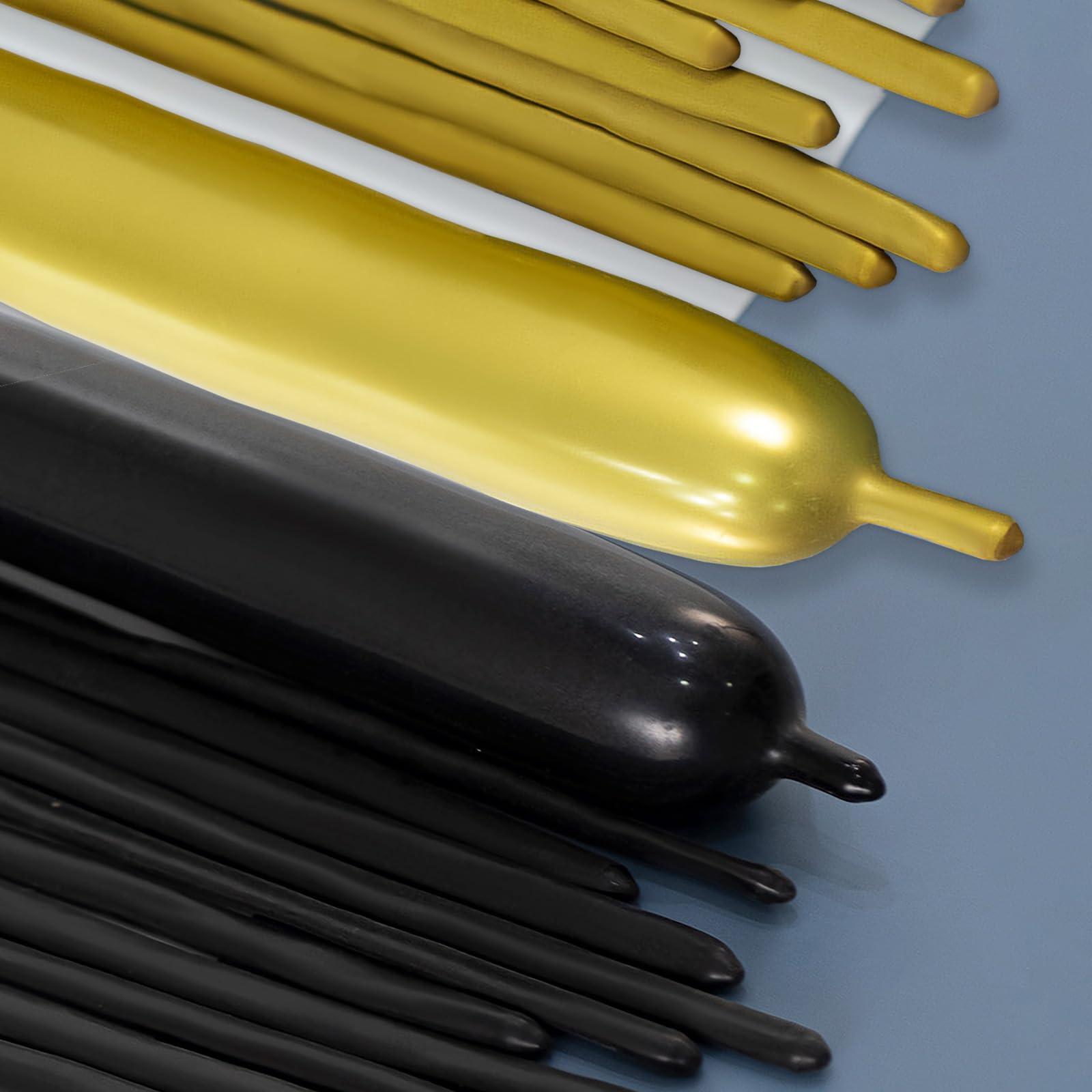 VHUWE 260 Long Balloons – Black & Gold, 100 Pcs, Thick Durable Party Decor
