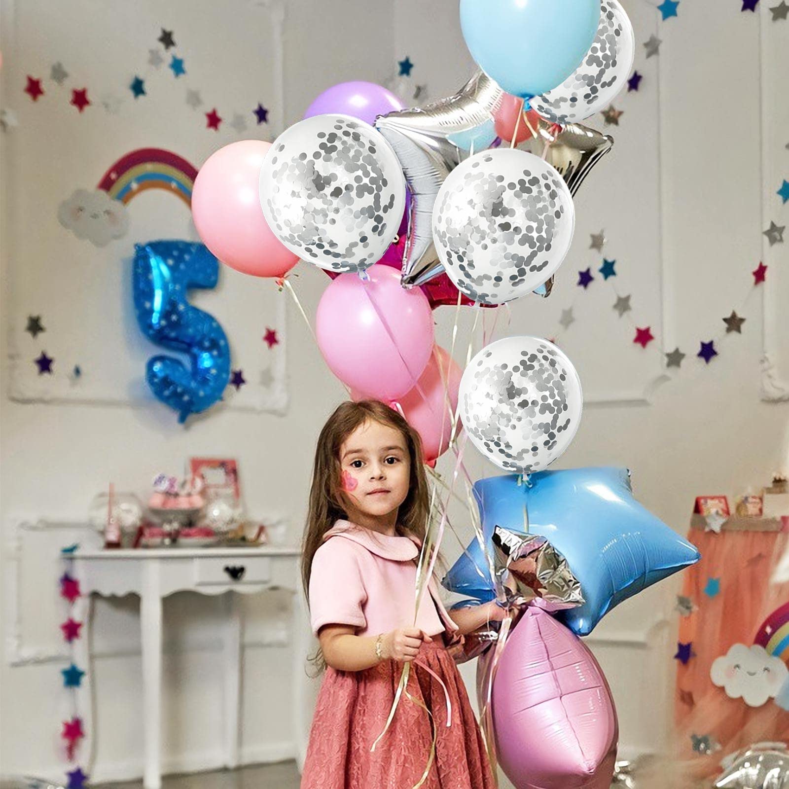 VHUWE Silver Confetti Balloons – 25-Pack 12-Inch Clear Latex with Confetti Inside for Celebrations