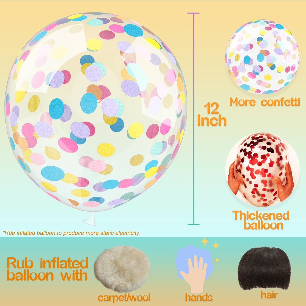 VHUWE Rainbow Confetti Balloons – 25pc, 12in Clear Latex with Confetti Inside