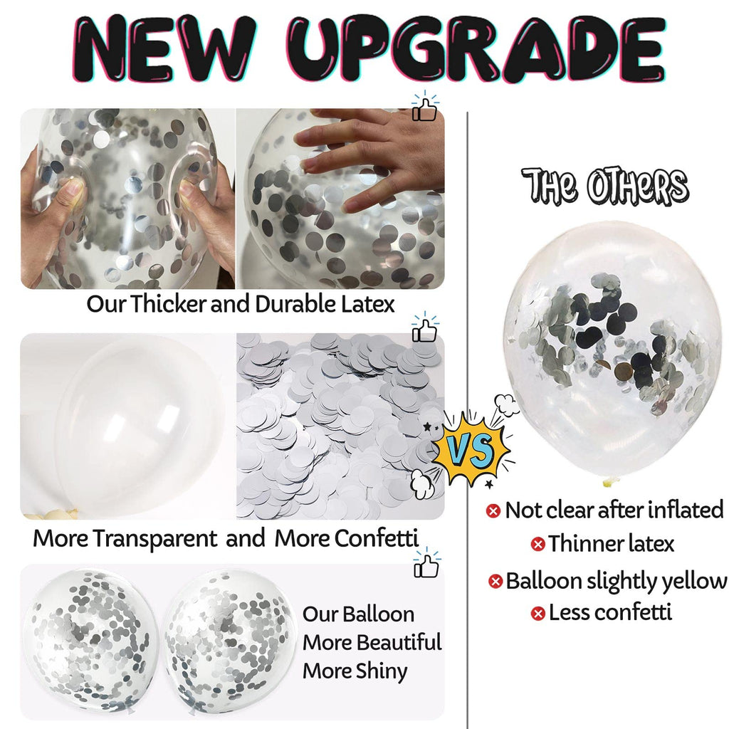 VHUWE Silver Confetti Balloons – 25-Pack 12-Inch Clear Latex with Confetti Inside for Celebrations