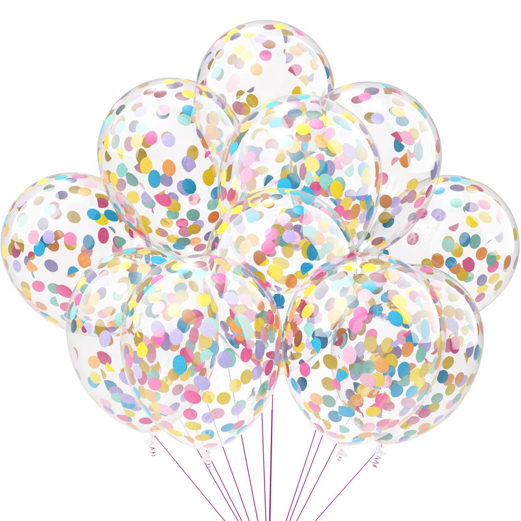 VHUWE Rainbow Confetti Balloons – 25pc, 12in Clear Latex with Confetti Inside