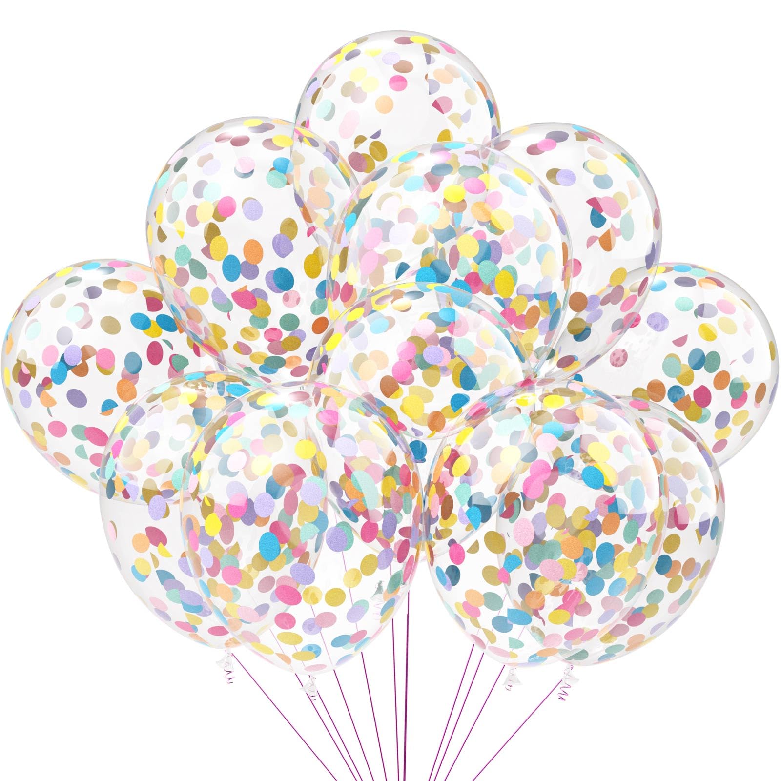 VHUWE Rainbow Confetti Balloons – 25pc, 12in Clear Latex with Confetti Inside