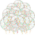 VHUWE 25 Rainbow Confetti Balloons - 12in Clear Latex with Confetti Inside