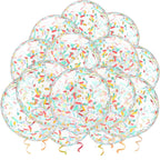 VHUWE 25 Rainbow Confetti Balloons - 12in Clear Latex with Confetti Inside