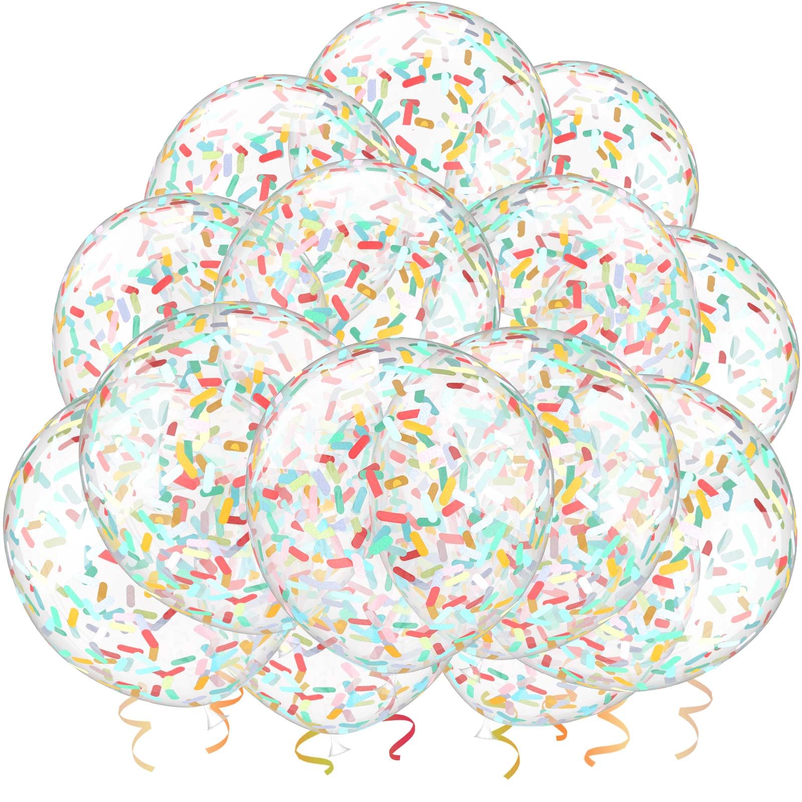 VHUWE 25 Rainbow Confetti Balloons - 12in Clear Latex with Confetti Inside