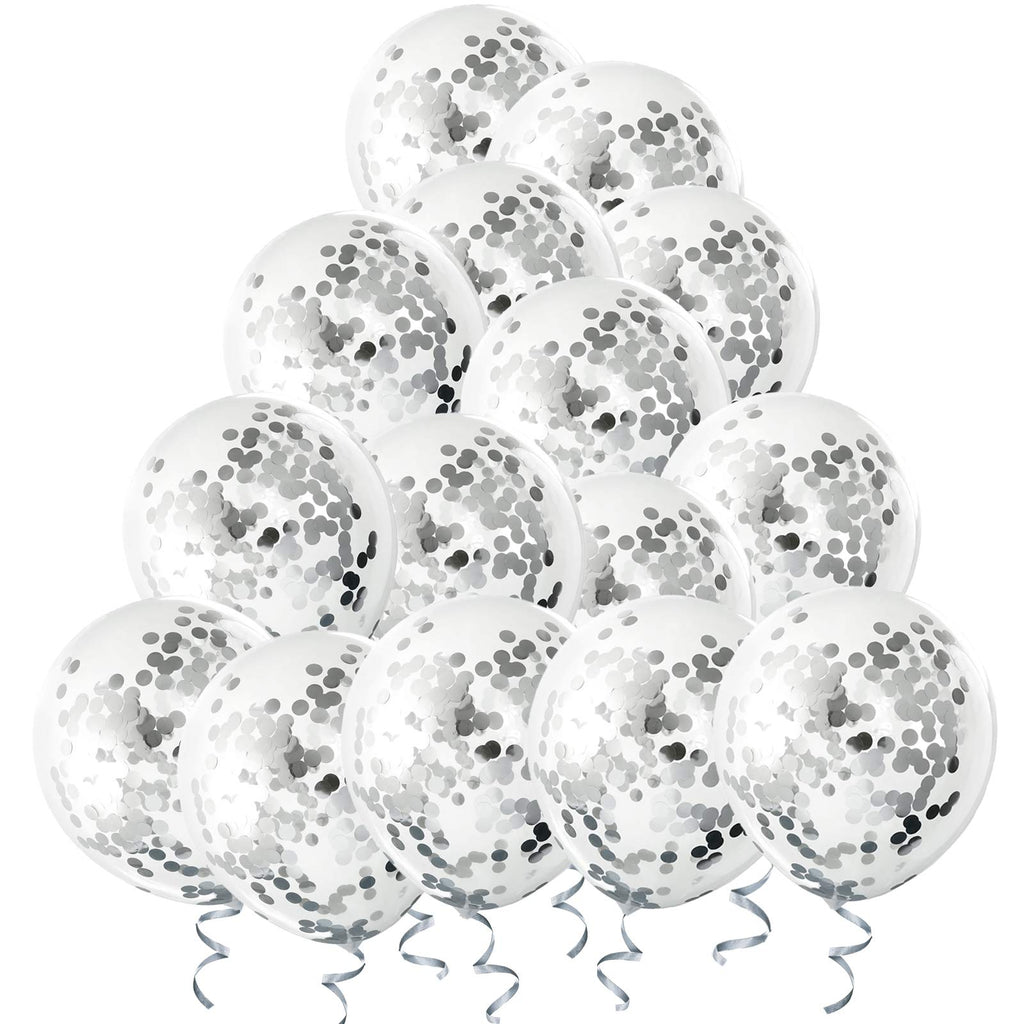 VHUWE Silver Confetti Balloons – 25-Pack 12-Inch Clear Latex with Confetti Inside for Celebrations