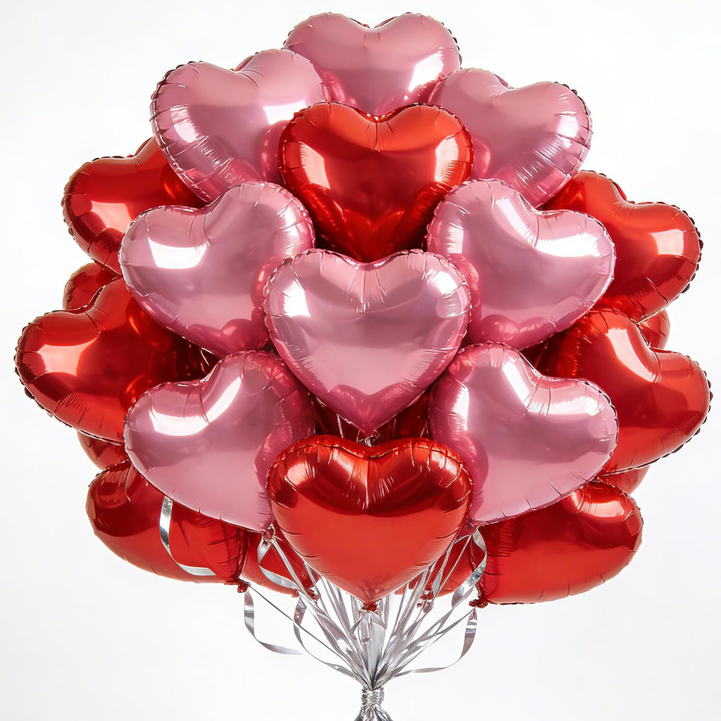 Viaecone 30-Piece 18-Inch Red & Pink Heart Balloons – Helium-Ready Party Decor