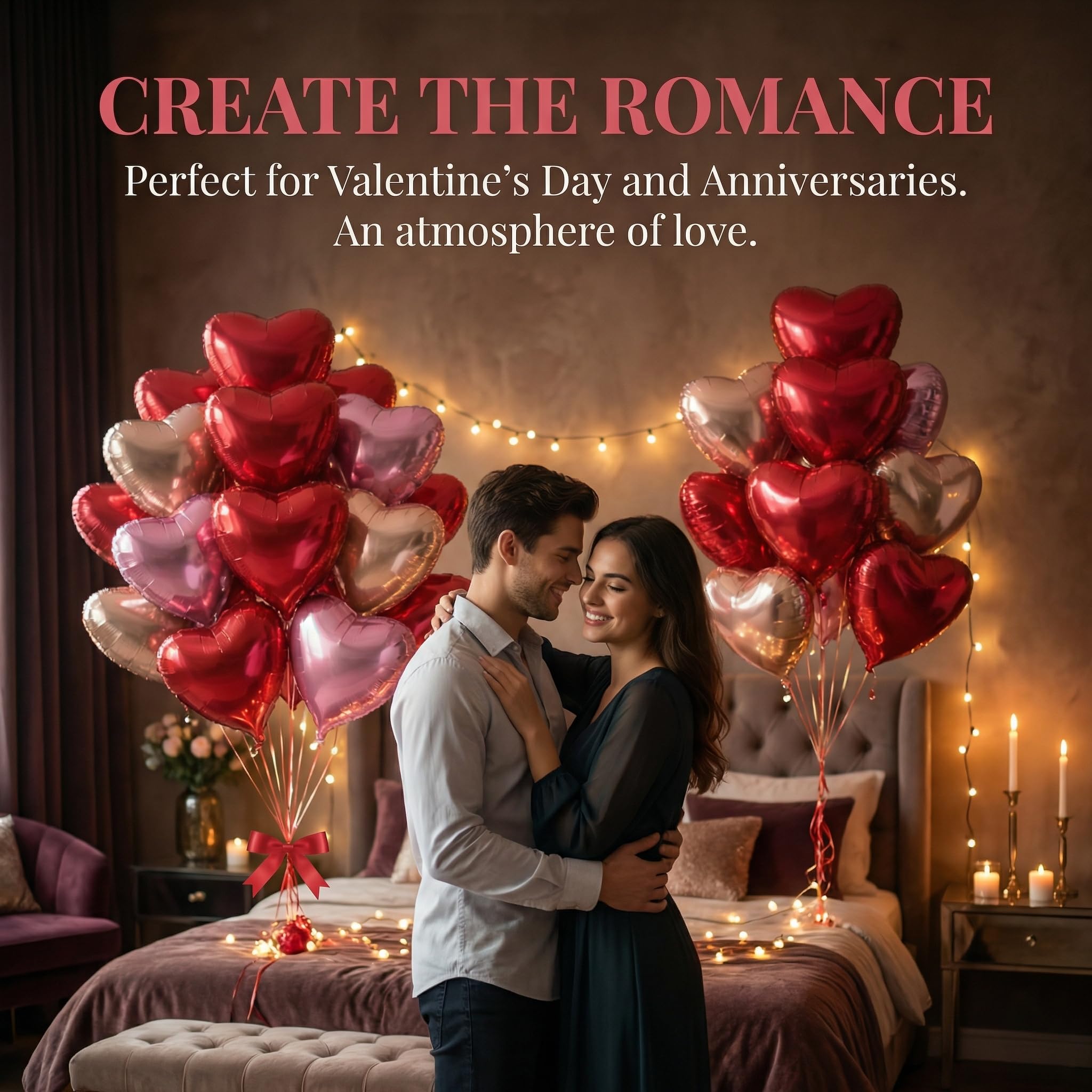 Viaecone 18-Inch Heart Balloons — 50-Pack Red, Pink & Champagne Gold