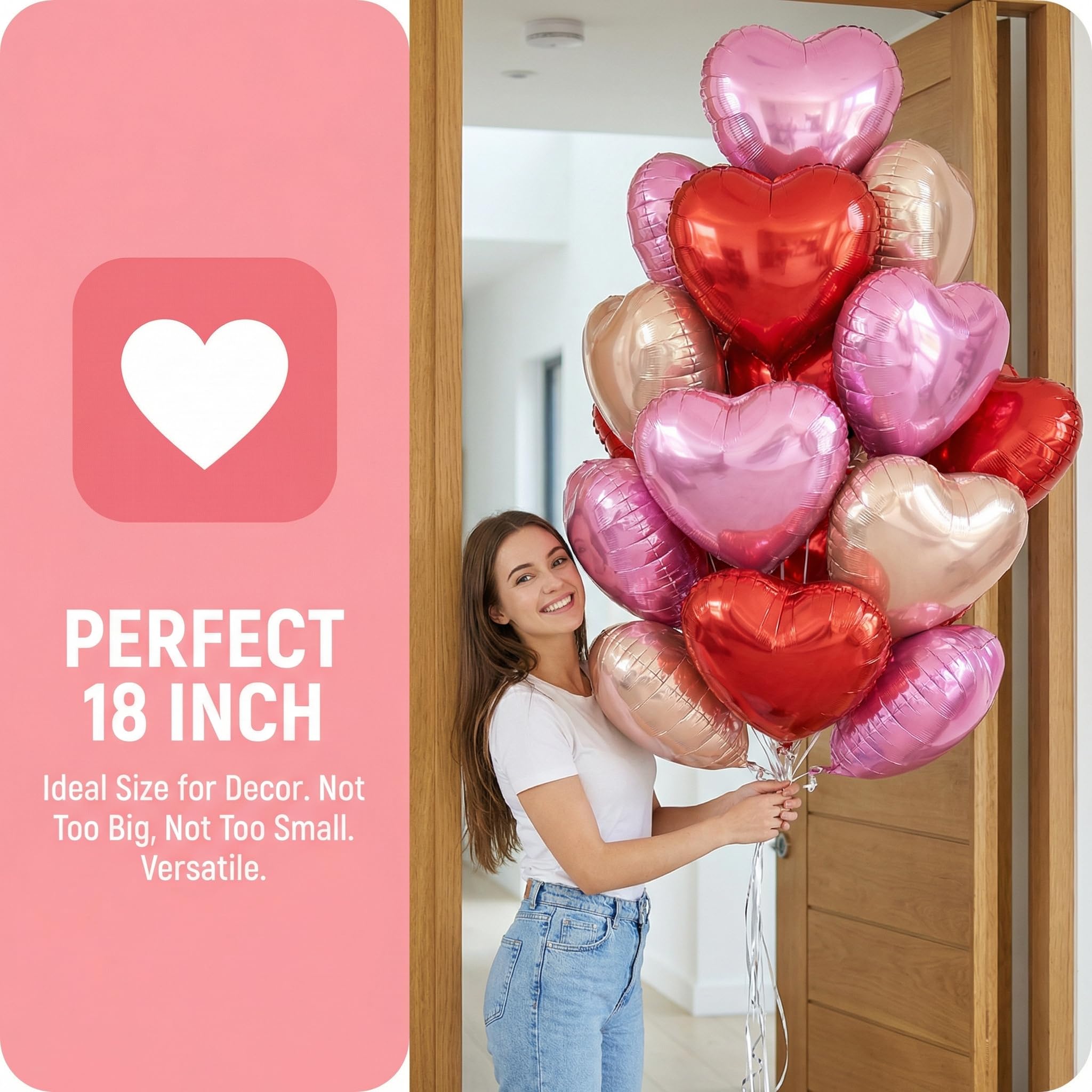 Viaecone 18-Inch Heart Balloons — 50-Pack Red, Pink & Champagne Gold
