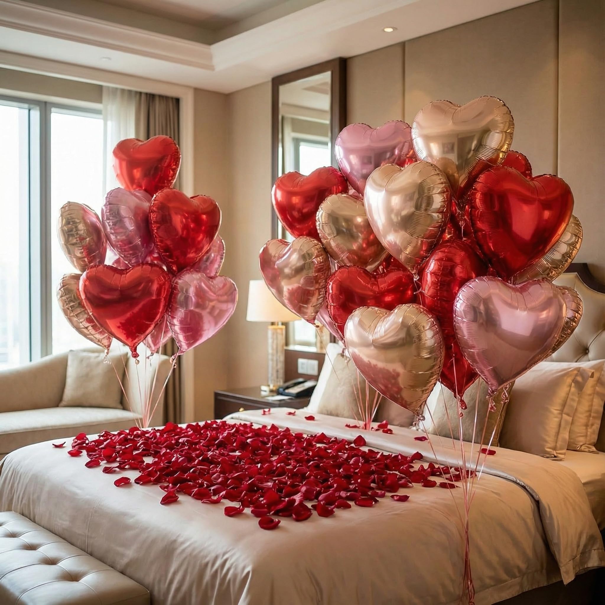 Viaecone 18-Inch Heart Balloons — 50-Pack Red, Pink & Champagne Gold