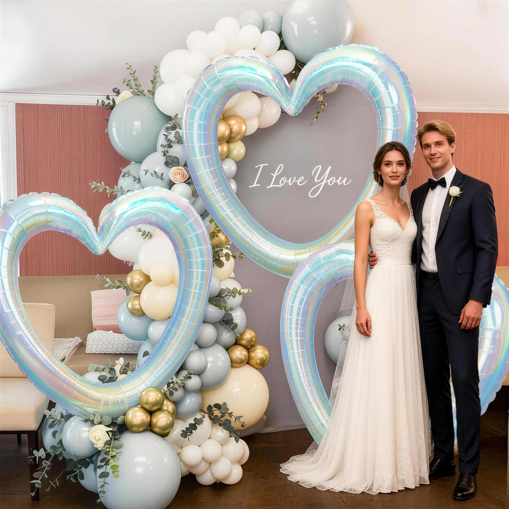 Vibzox Iridescent 40in Heart Balloons | 3-Pack Hollow-Out Foil for Weddings & Celebrations