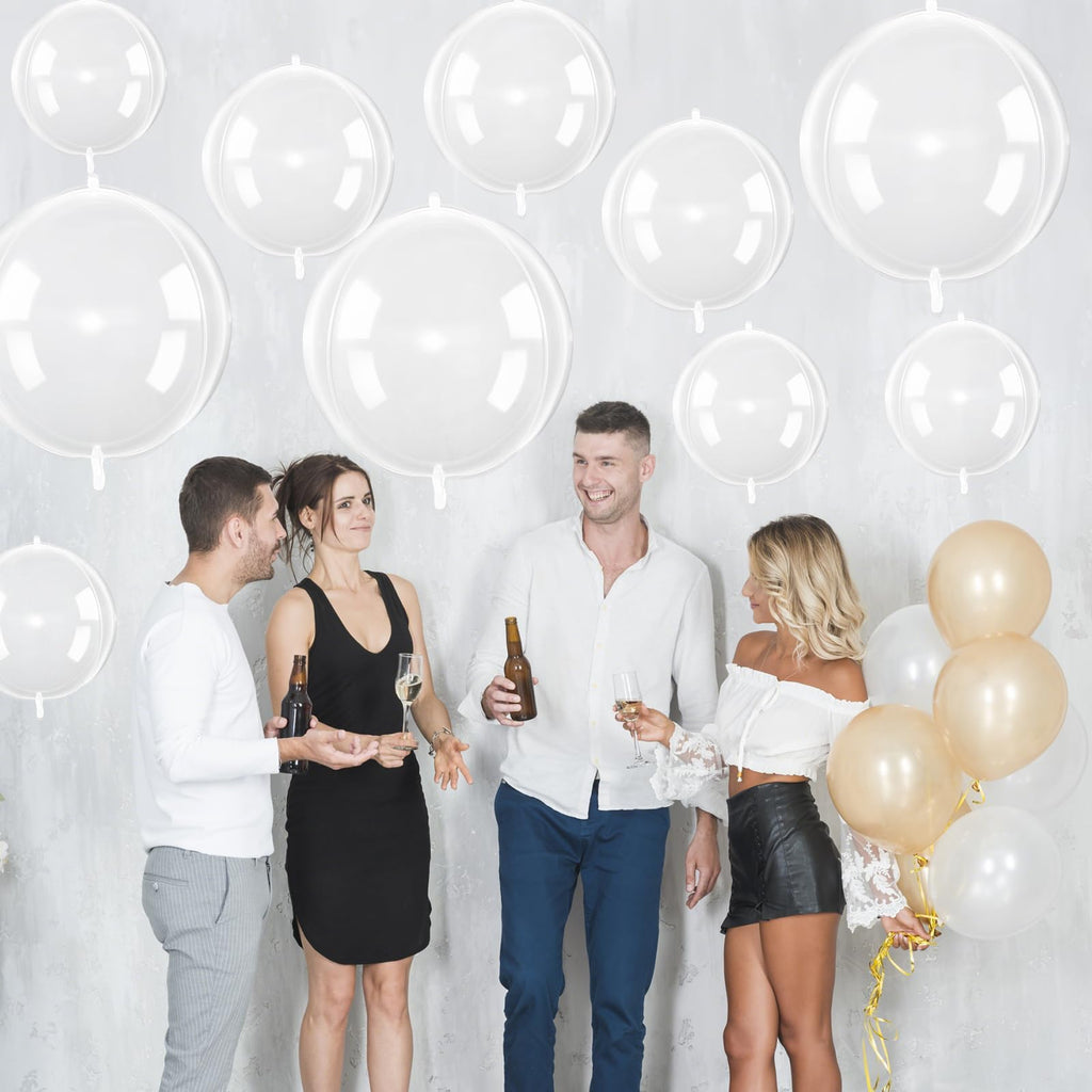 Vibzox 12Pcs Clear 4D Bubble Balloons Set – 22-inch, 15-inch, 10-inch Transparent Balloons for Parties