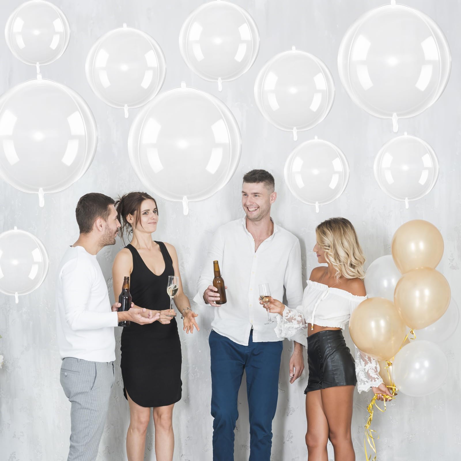 Vibzox 12Pcs Clear 4D Bubble Balloons Set – 22-inch, 15-inch, 10-inch Transparent Balloons for Parties