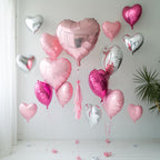 Vibzox Hot Pink & Silver Heart Balloons – 19pcs Set (18in & 10in Mylar Love Balloons)
