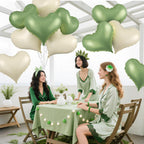 Vibzox Green Cream White Heart Balloons – 6-Pack, 24-Inch Foil Hearts for Valentine’s Day & Weddings