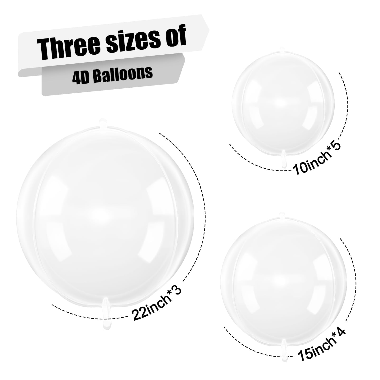Vibzox 12Pcs Clear 4D Bubble Balloons Set – 22-inch, 15-inch, 10-inch Transparent Balloons for Parties