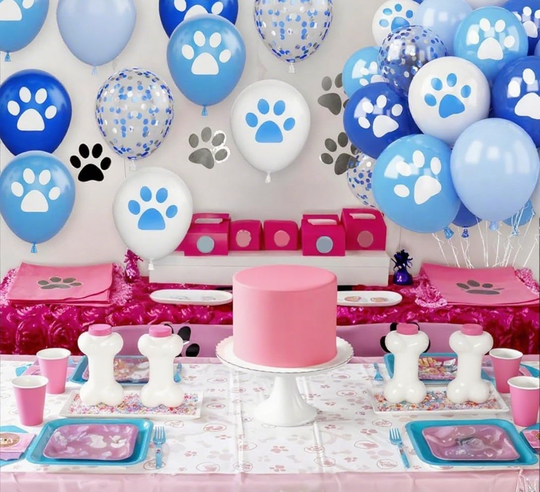 Vibzox Dog Paw Balloons – 30Pcs Blue & White Confetti Latex Balloons for Parties