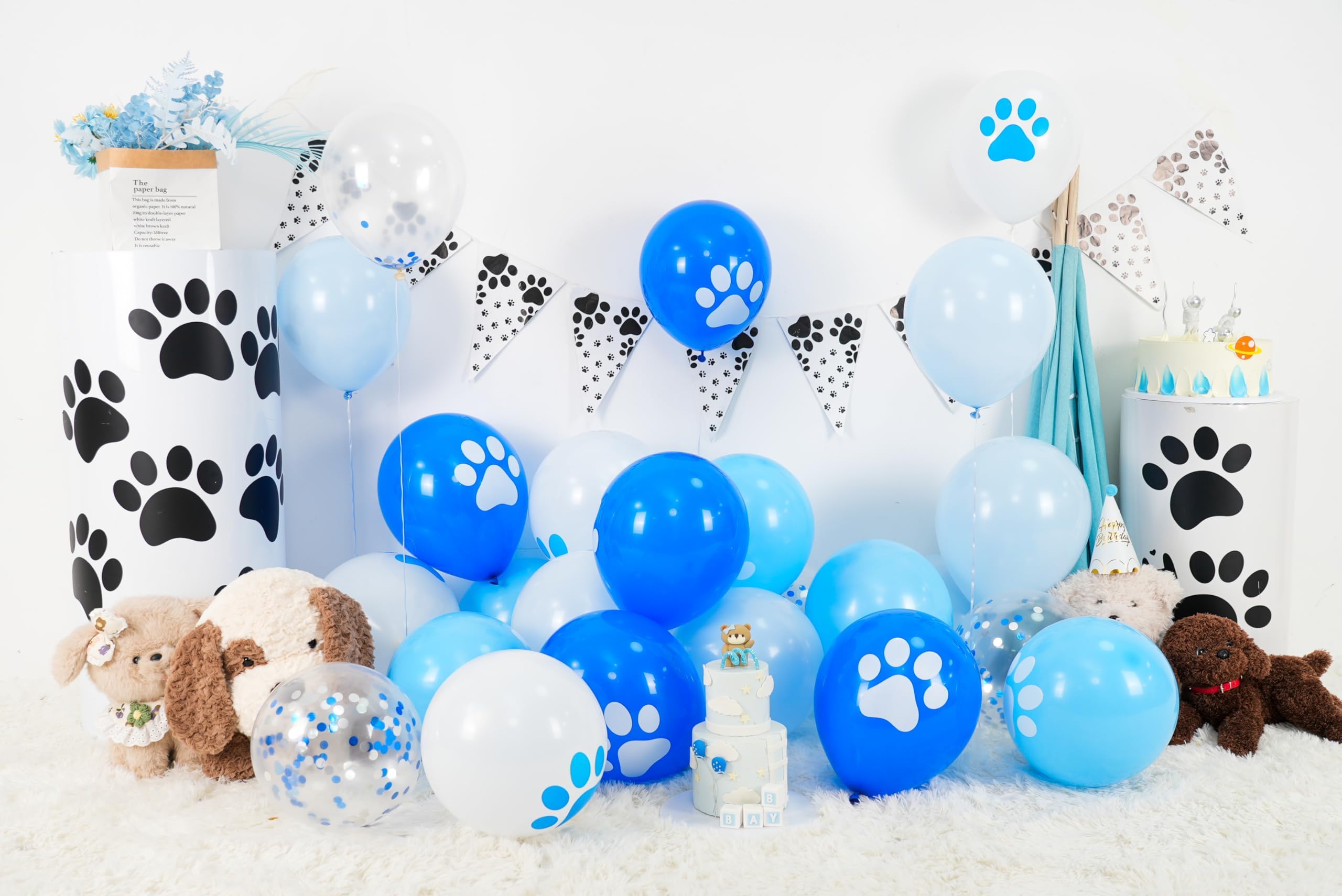Vibzox Dog Paw Balloons – 30Pcs Blue & White Confetti Latex Balloons for Parties