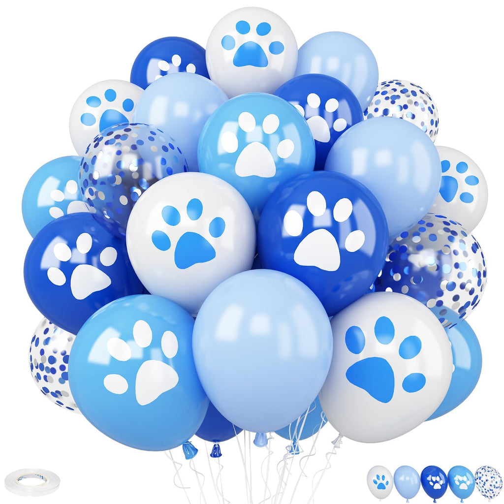 Vibzox Dog Paw Balloons – 30Pcs Blue & White Confetti Latex Balloons for Parties