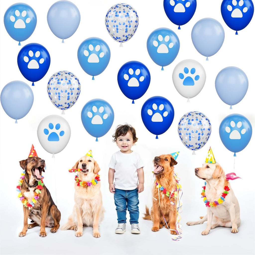 Vibzox Dog Paw Balloons – 30Pcs Blue & White Confetti Latex Balloons for Parties