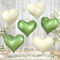 Vibzox Green Cream White Heart Balloons – 6-Pack, 24-Inch Foil Hearts for Valentine’s Day & Weddings