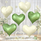 Vibzox Green Cream White Heart Balloons – 6-Pack, 24-Inch Foil Hearts for Valentine’s Day & Weddings