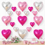 Vibzox Hot Pink & Silver Heart Balloons – 19pcs Set (18in & 10in Mylar Love Balloons)