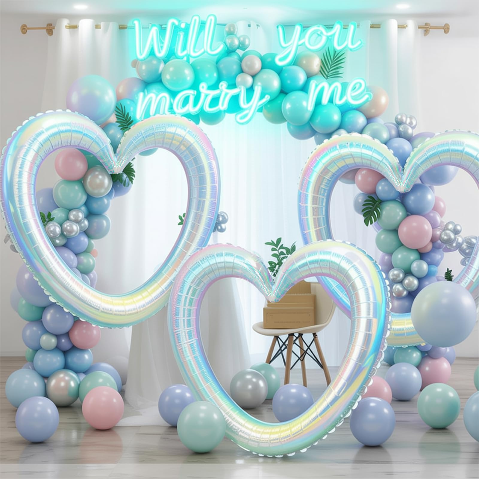 Vibzox Iridescent 40in Heart Balloons | 3-Pack Hollow-Out Foil for Weddings & Celebrations