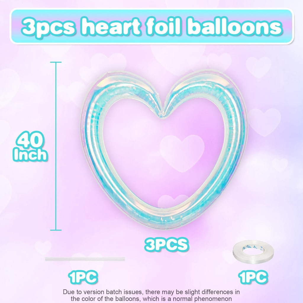 Vibzox Iridescent 40in Heart Balloons | 3-Pack Hollow-Out Foil for Weddings & Celebrations