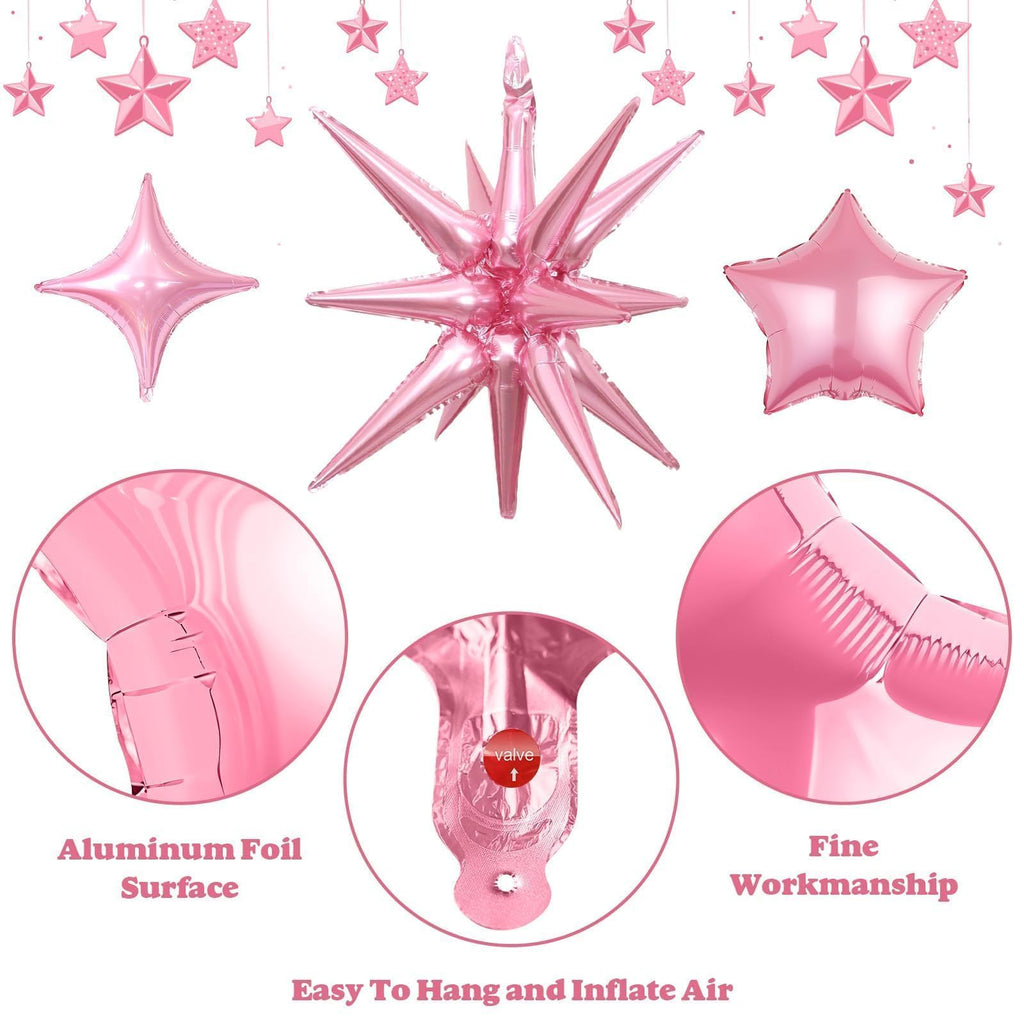 Vibzox 14pcs Pink Blue Silver Star Foil Balloons – 22in Explosion Stars + 10in Star Balloons for Birthday & Party Decor