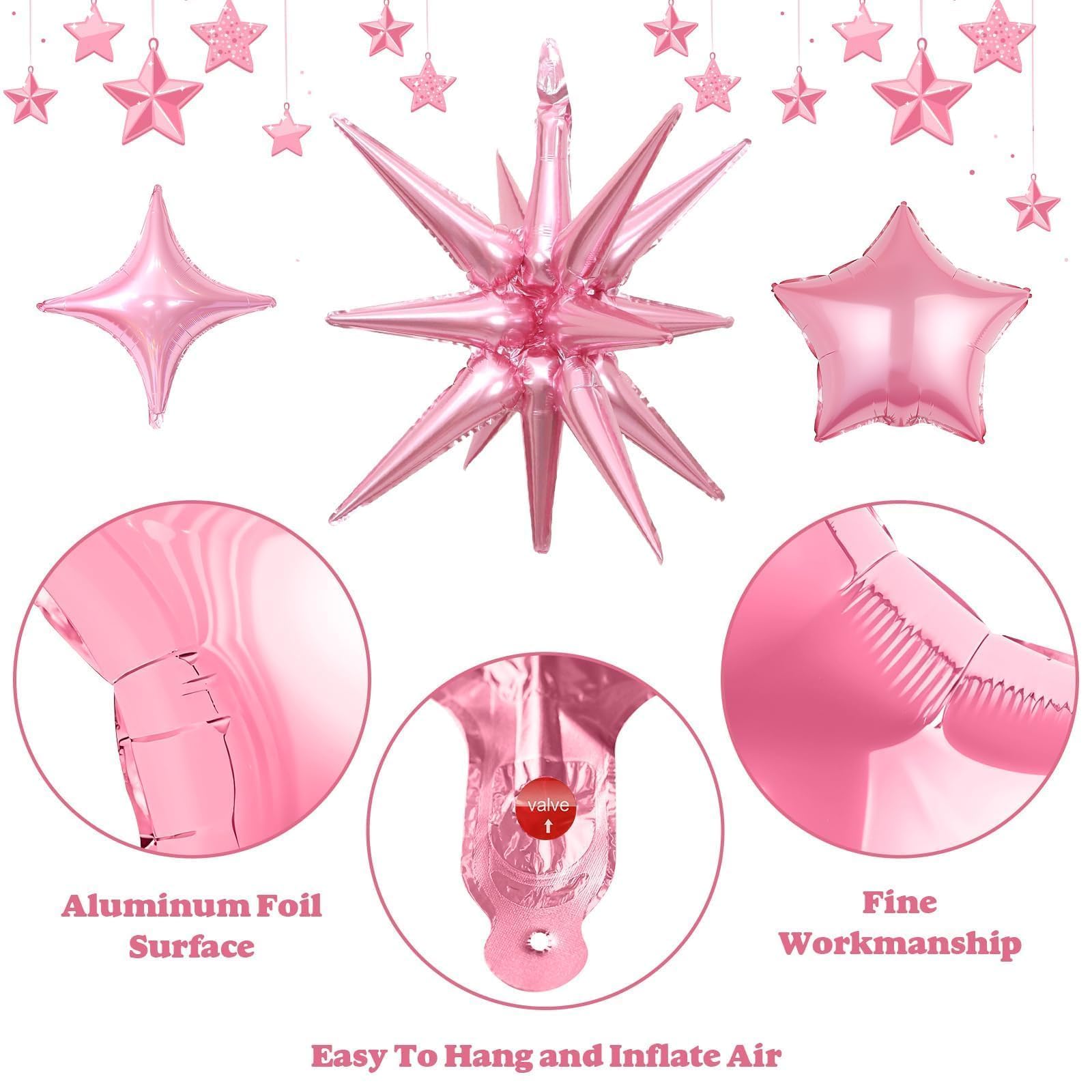 Vibzox 14pcs Pink Blue Silver Star Foil Balloons – 22in Explosion Stars + 10in Star Balloons for Birthday & Party Decor