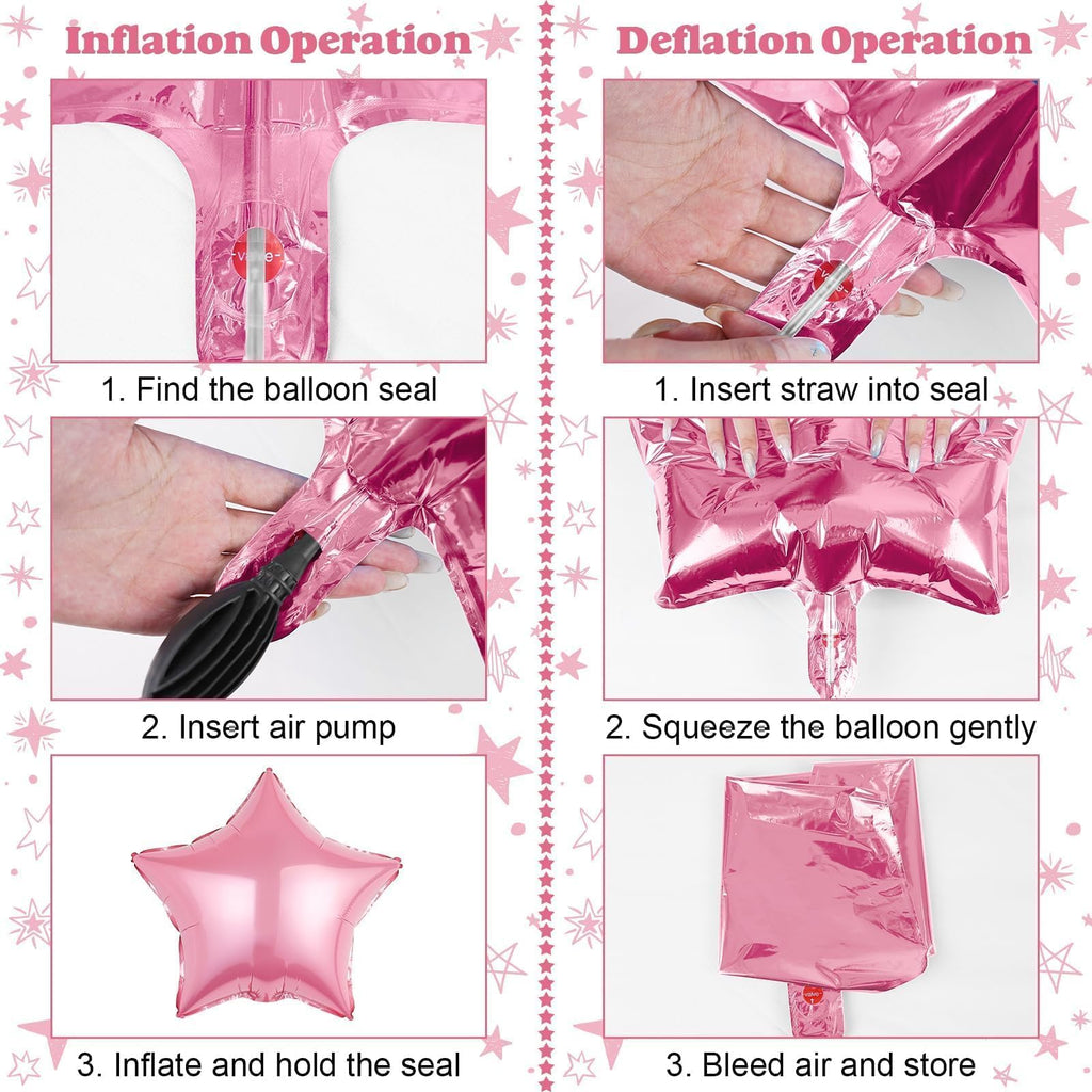 Vibzox 14pcs Pink Blue Silver Star Foil Balloons – 22in Explosion Stars + 10in Star Balloons for Birthday & Party Decor