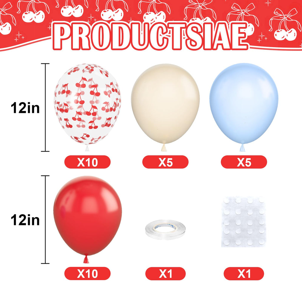 Vibzox Cherry Print Balloons – 30 Pcs, 12-Inch Clear Red & Blue Party Balloons