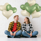 Vibzox Green Cream White Heart Balloons – 6-Pack, 24-Inch Foil Hearts for Valentine’s Day & Weddings