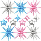 Vibzox 14pcs Pink Blue Silver Star Foil Balloons – 22in Explosion Stars + 10in Star Balloons for Birthday & Party Decor