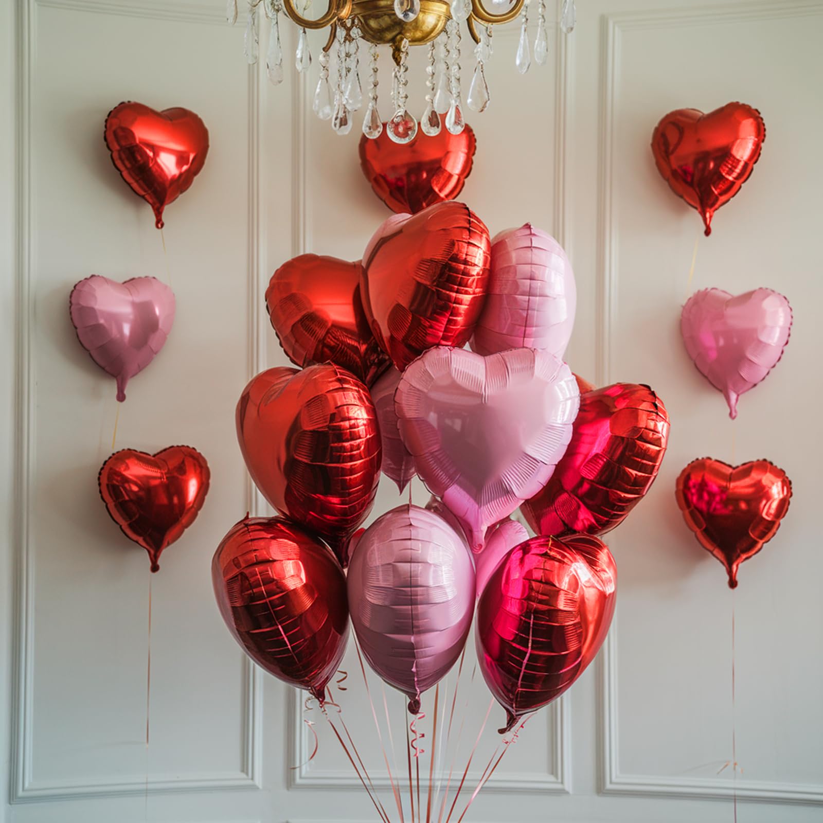 Vibzox Pink & Red Heart Balloons – 19pc 18in/10in Aluminum Foil Hearts