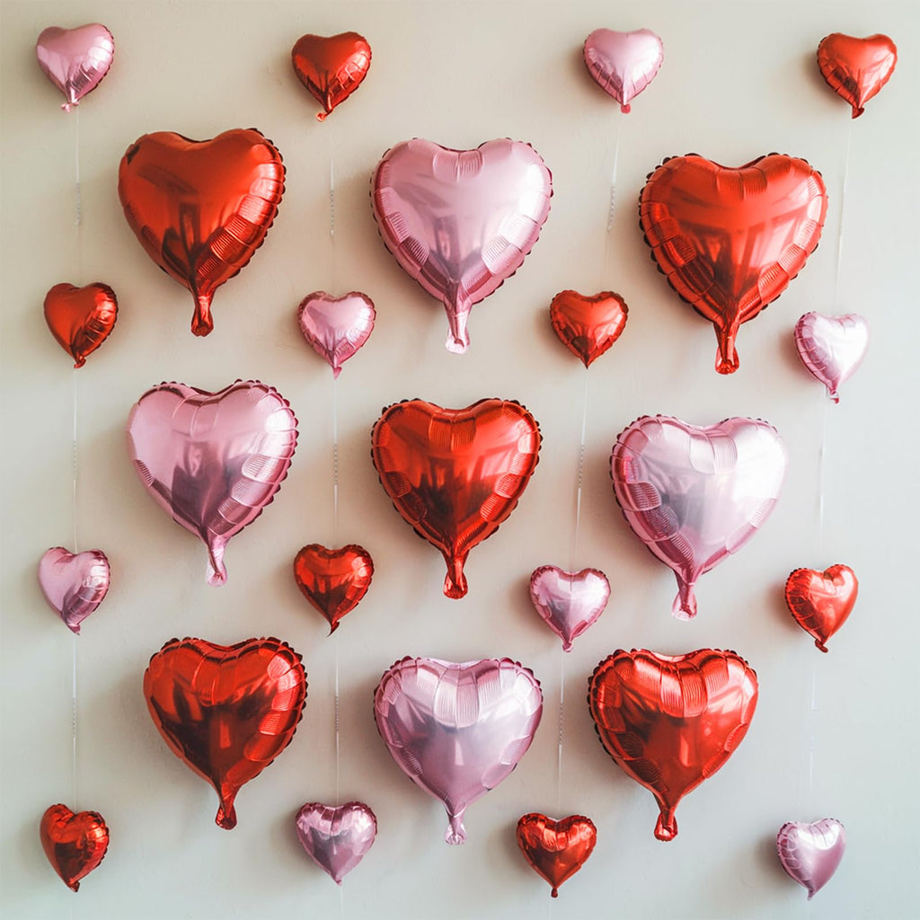 Vibzox Pink & Red Heart Balloons – 19pc 18in/10in Aluminum Foil Hearts