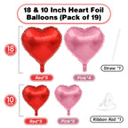 Vibzox Pink & Red Heart Balloons – 19pc 18in/10in Aluminum Foil Hearts